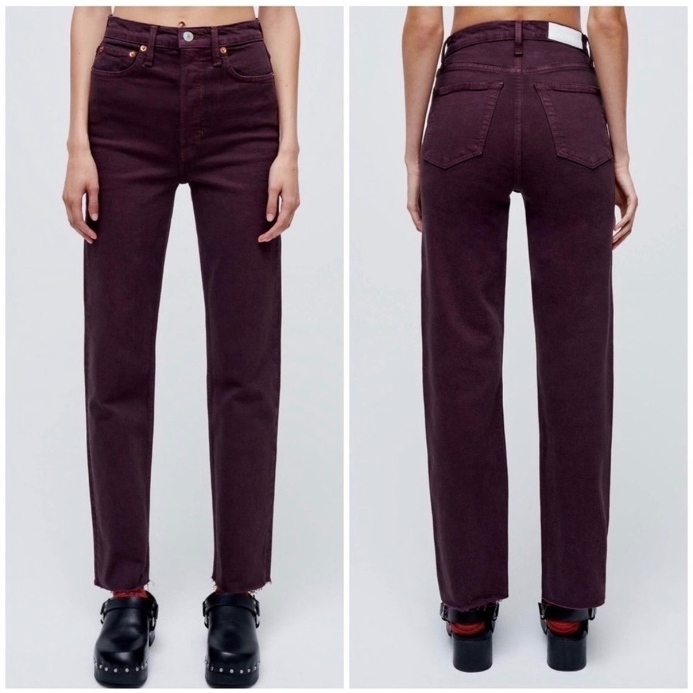 RE/DONE Women's 26 70s Stove Pipe Jeans Washed Plum Wine High Rise Straight